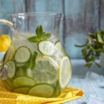 Fruit water in glass pitcher