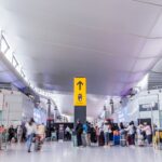 Heathrow, Terminal 2, check in hall and security search, July 2019